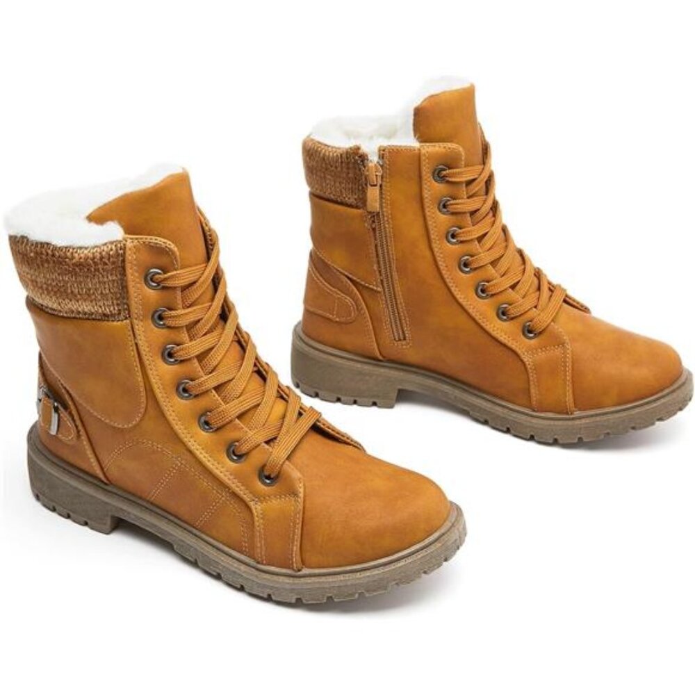 Women's Lace Up Combat Boots Winter Snow Boots Warm Fur Lined Ankle Booties